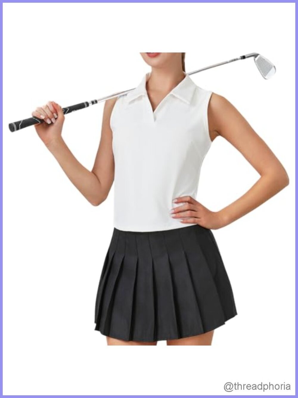 Sleeveless Golf Polo V-Neck Cropped Athletic Tank Top